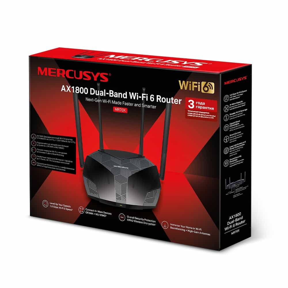 Ikki diapazonli Wi-Fi 6 router Mercusys MR70X-3