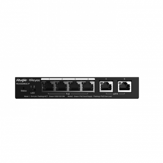 RG-ES206GC-P 6-portli gigabitli smart-kommutator PoE, bulut orqali boshqariladi, Ruijie-1