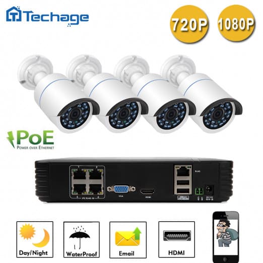 Комплект 4 Bullet-камеры POE 720P+ 1 NVR POE-2