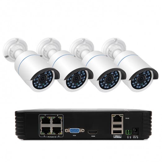 Комплект 4 Bullet-камеры POE 720P+ 1 NVR POE-1